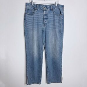 Old Navy High Rise OG Loose In‎ Lilo Wash Button Fly Jeans Ankle Slit Size 16